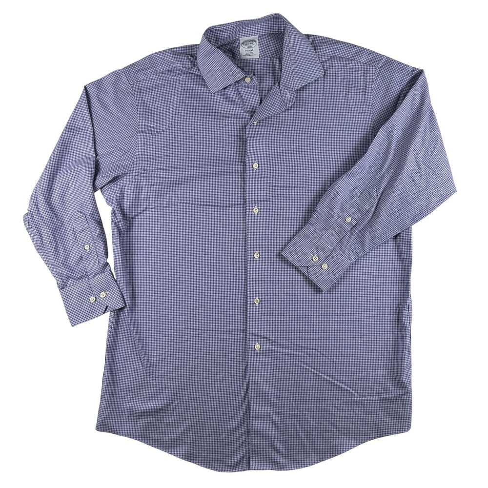 Brooks Brothers Dress Shirt Mens 16.5 Purple Check Regent Non-Iron Long Sleeve